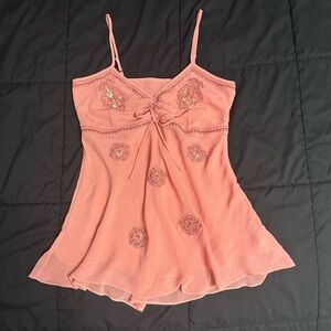 Embroidered sequin babydoll top